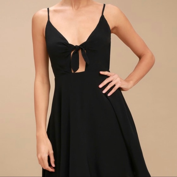 Lulu’s Play it Cool Black Tie-Front Skater Dress - Picture 4 of 4